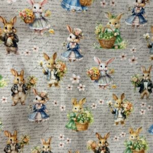 Tricoline 100% algodão Coelhos Páscoa