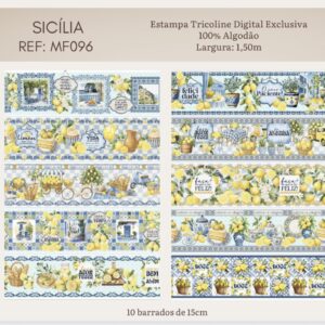 Tricoline 100% algodão Faixa Limão Sicília