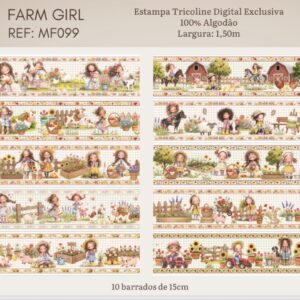 Tricoline 100% algodão Faixa Fazendinha