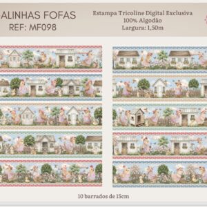 Tricoline 100% algodão Faixa Galinhas Fofas