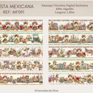 Tricoline 100% algodão Faixa Festa Mexicana