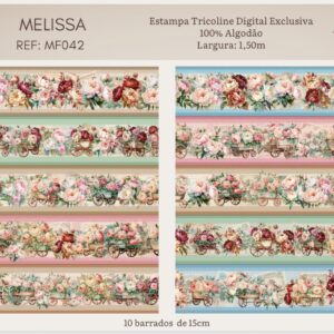 Tricoline 100% algodão Faixa Flores