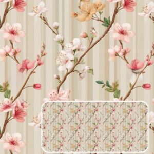 Tricoline 100% algodão Floral Galhos Listras