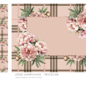 Tricoline 100% algodão Jogo americano Peônias