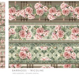 Tricoline 100% algodão Faixa Peônias