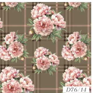 Tricoline 100% algodão Peônias xadrez marrom