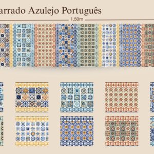 Tricoline 100% algodão Faixa Azulejo Português