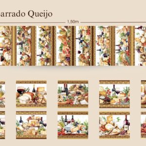 Tricoline 100% algodão Faixa Queijos e Vinho