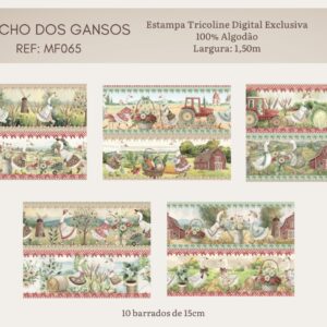 Tricoline 100% algodão Faixa Rancho Dos Gansos