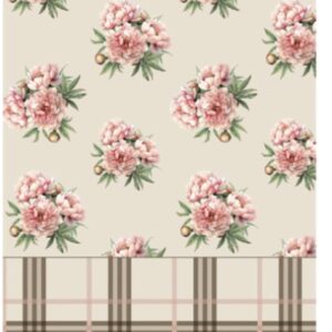 Pano de Copa 100% algodão Peonias floral xadrez