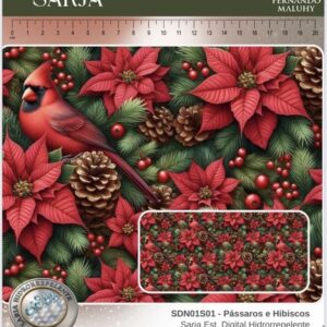 Sarja 100% algodão Sarja Passarinho Natal