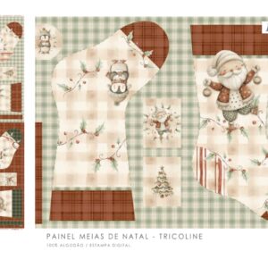 Tricoline 100% algodão Painel Meias de Natal