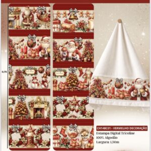 Tricoline 100% algodão Faixa Papai Noel