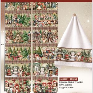 Tricoline 100% algodão Faixa Natal Bosque