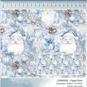 Tricoline 100% algodão Papai Noel Azul