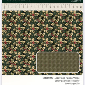 Tricoline 100% algodão Azevinha Fundo Verde