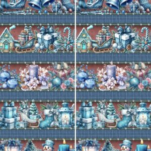 Tricoline 100% algodão Faixa Natal Azul