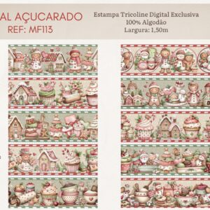 Tricoline 100% algodão Faixa Natal Açucarado