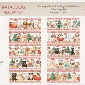 Tricoline 100% algodão Faixa Natal Dog