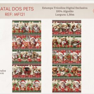 Tricoline 100% algodão Faixa Natal dos Pets