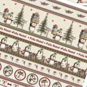 Tricoline 100% algodão Faixa Natal Pinguim