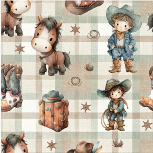 Tricoline 100% algodão Country Menino e Cavalo