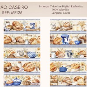 Tricoline 100% algodão Faixa Pão Caseiro
