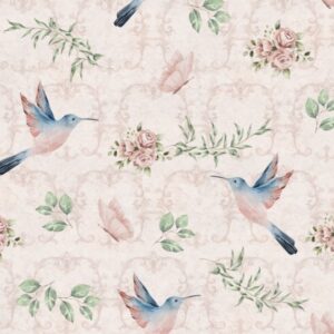 Tricoline 100% algodão Floral Beija-Flor Rosé