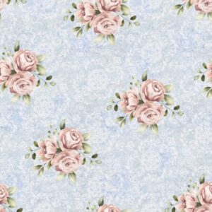 Tricoline 100% algodão Floral Arabesco Azul