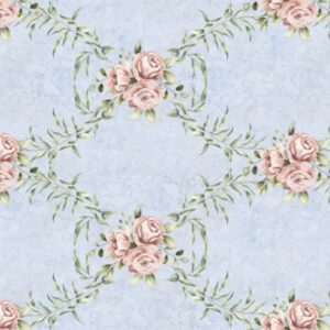 Tricoline 100% algodão Floral Losangos Azul