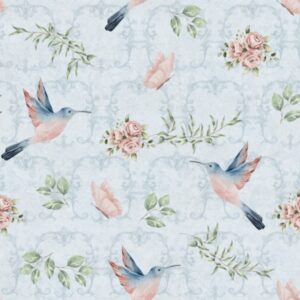 Tricoline 100% algodão Floral Beija-Flor Azul