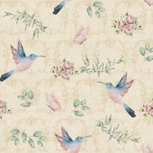 Tricoline 100% algodão Floral Beija-Flor Nude