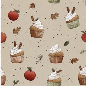 Tricoline 100% algodão Cupcakes e Maçãs